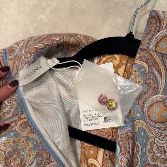 Zimmermann Tempo Buttoned Mini Dress - Spliced Paisley NWT SIZE 0 - Picture 7 of 7